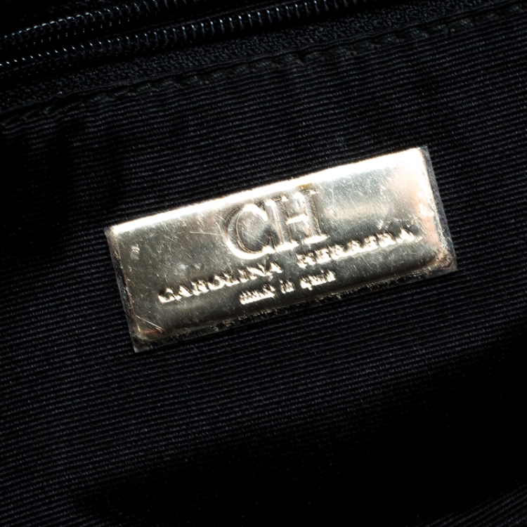 Pre Owned Carolina Herrera Black Monogram Embossed Bow Shoulder Bag