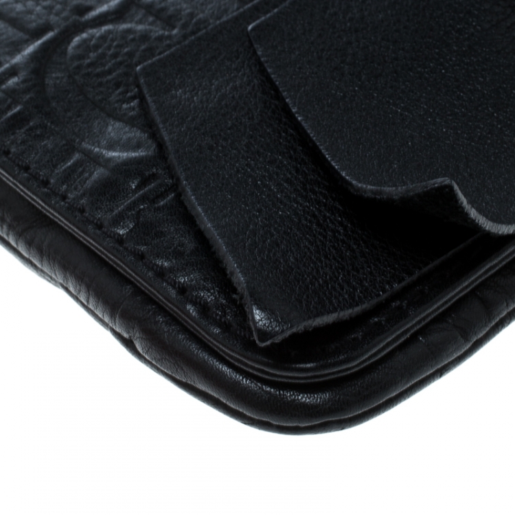 Pre Owned Carolina Herrera Black Monogram Embossed Bow Shoulder Bag