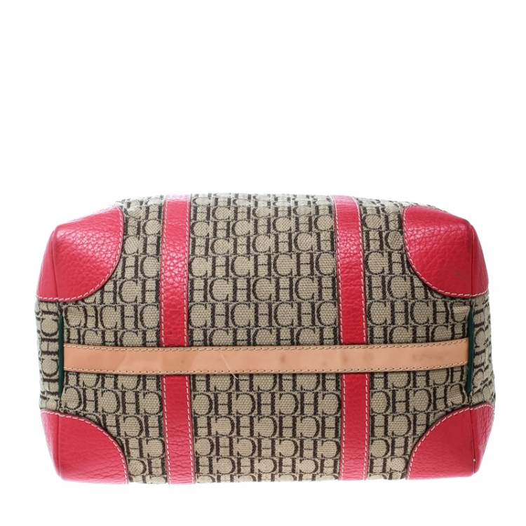 Pre Owned Carolina Herrera Multicolor Monogram Canvas and Leather Andy Boston Bag