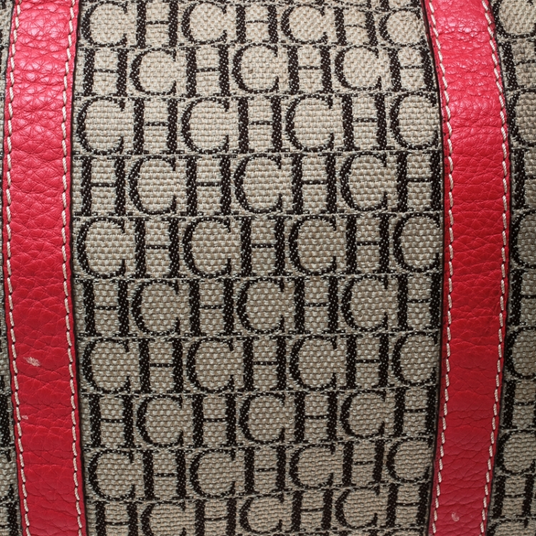 Pre Owned Carolina Herrera Multicolor Monogram Canvas and Leather Andy Boston Bag