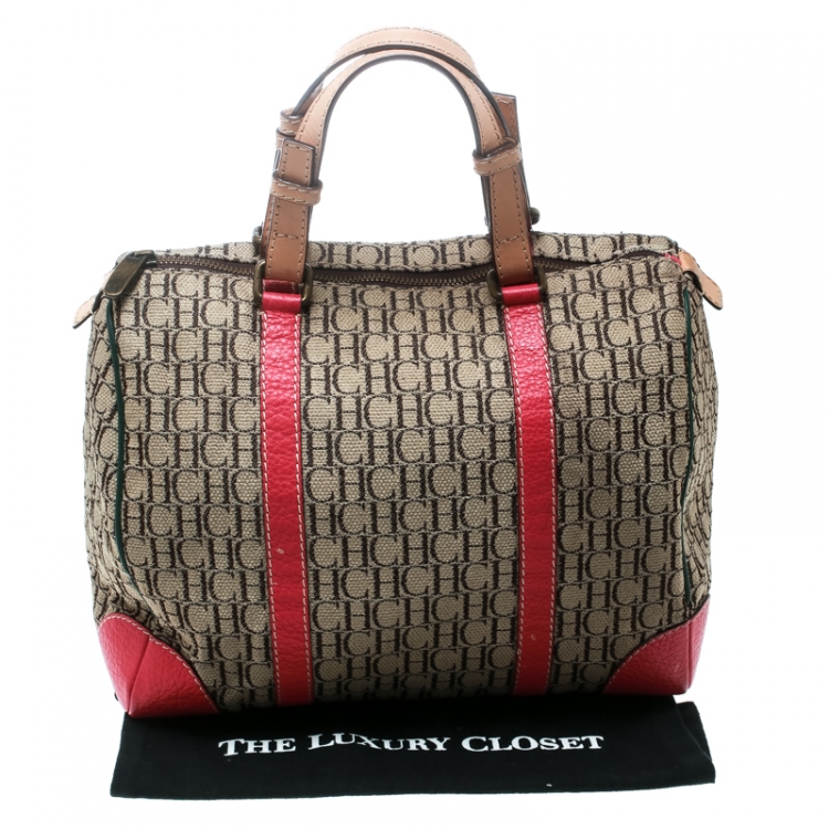 Pre Owned Carolina Herrera Multicolor Monogram Canvas and Leather Andy Boston Bag