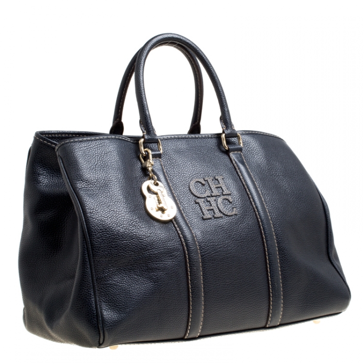 Pre Owned Carolina Herrera Blue Leather Matteo Tote