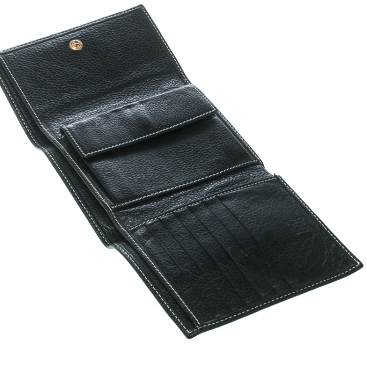 Pre Owned Carolina Herrera Black Leather Tri Fold Compact Wallet