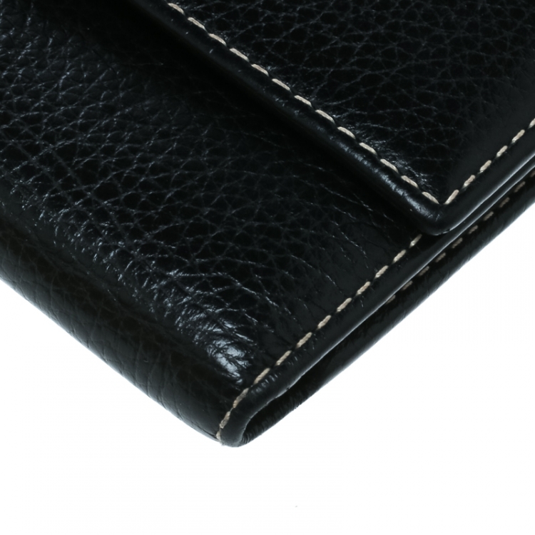 Pre Owned Carolina Herrera Black Leather Tri Fold Compact Wallet