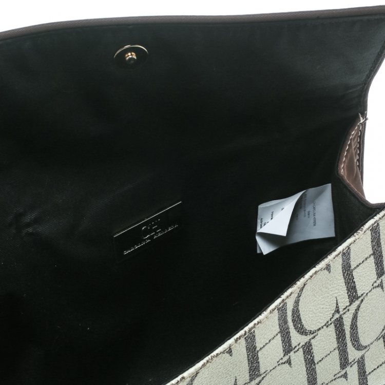 Pre Owned Carolina Herrera Off White Monogram Coated Canvas Clutch
