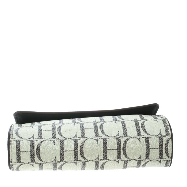 Pre Owned Carolina Herrera Off White Monogram Coated Canvas Clutch