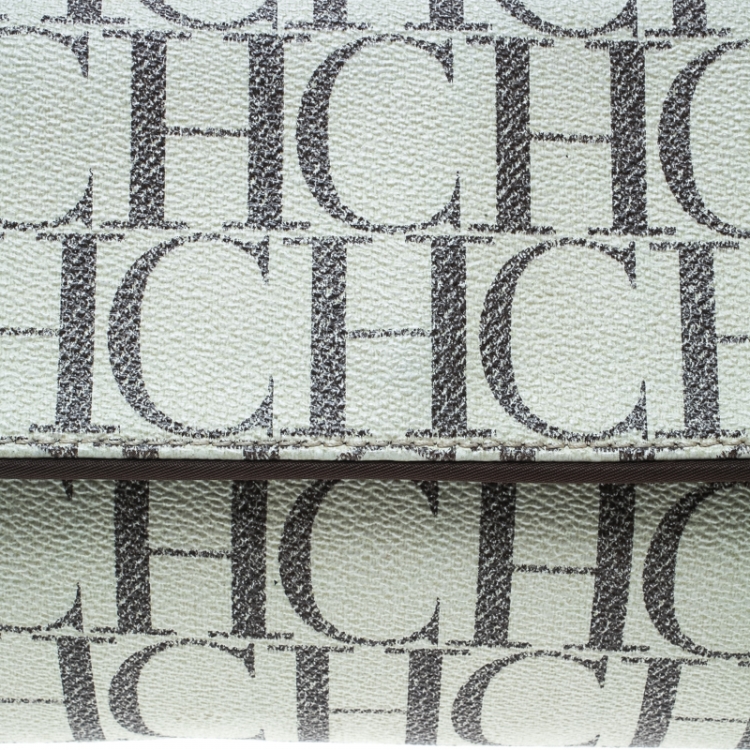 Pre Owned Carolina Herrera Off White Monogram Coated Canvas Clutch