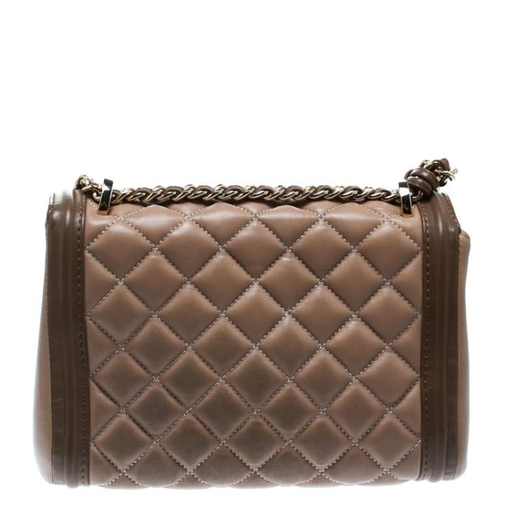 Pre Owned Carolina Herrera Beige Quilted Leather Tassel Shoulder Bag