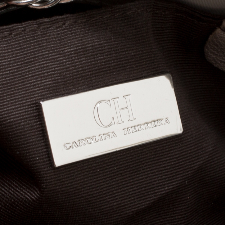 Pre Owned Carolina Herrera Grey Monogram Nylon Shoulder Bag