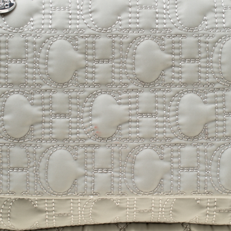 Pre Owned Carolina Herrera Grey Monogram Nylon Shoulder Bag