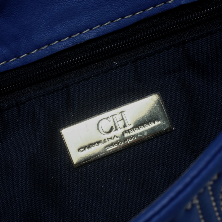 Pre Owned Carolina Herrera Blue Monogram Leather Jerry Clutch 