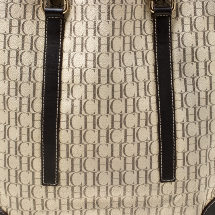 Pre Owned Carolina Herrera Beige/Brown Monogram Coated Canvas Shopper Tote