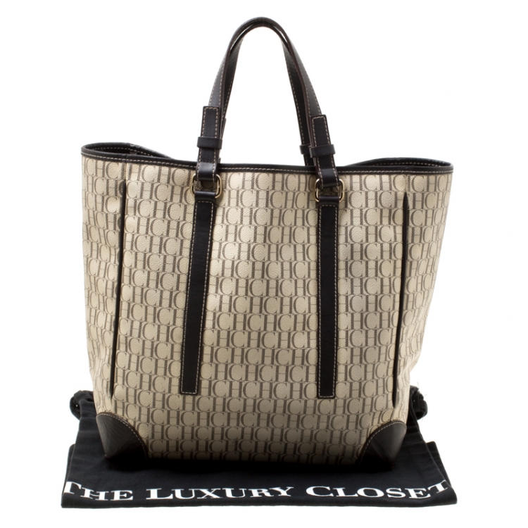 Pre Owned Carolina Herrera Beige/Brown Monogram Coated Canvas Shopper Tote