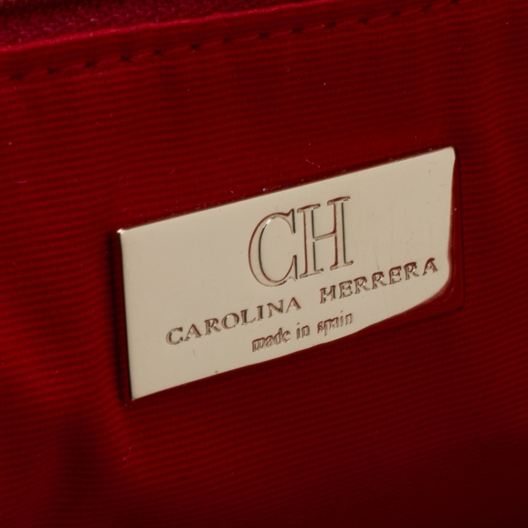 Pre Owned Carolina Herrera Beige/Red Canvas and Leather Shopper Tote
