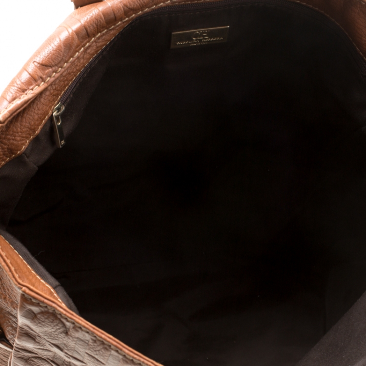 Pre Owned Carolina Herrera Brown Monogram Leather Shopper Tote