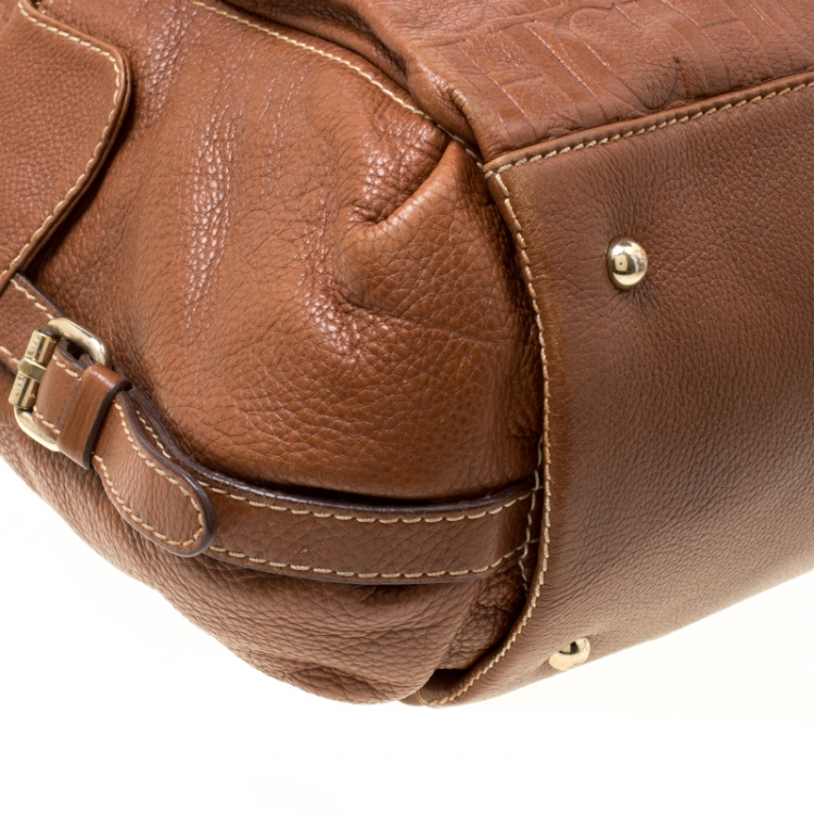 Pre Owned Carolina Herrera Brown Monogram Leather Shopper Tote