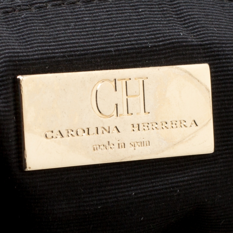 Pre Owned Carolina Herrera Black Monogram Leather Poppy Tote