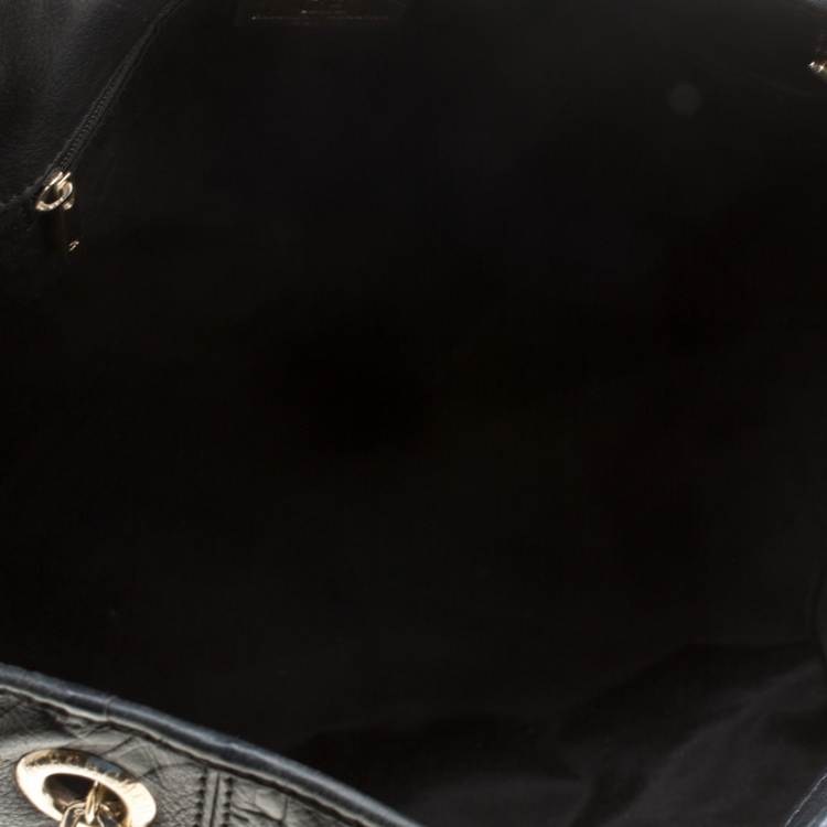 Pre Owned Carolina Herrera Black Monogram Leather Poppy Tote