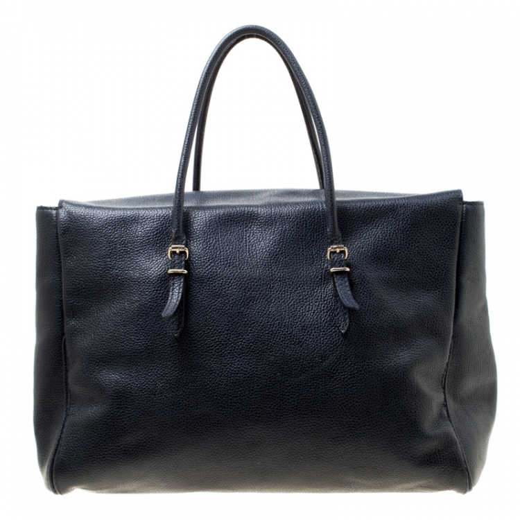 Pre Owned Carolina Herrera Blue Leather Tempo Collection Adagio Tote