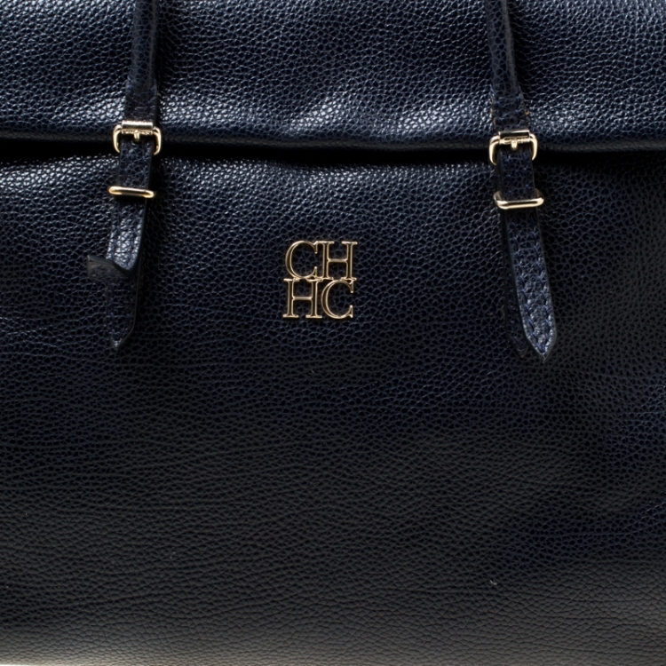 Pre Owned Carolina Herrera Blue Leather Tempo Collection Adagio Tote