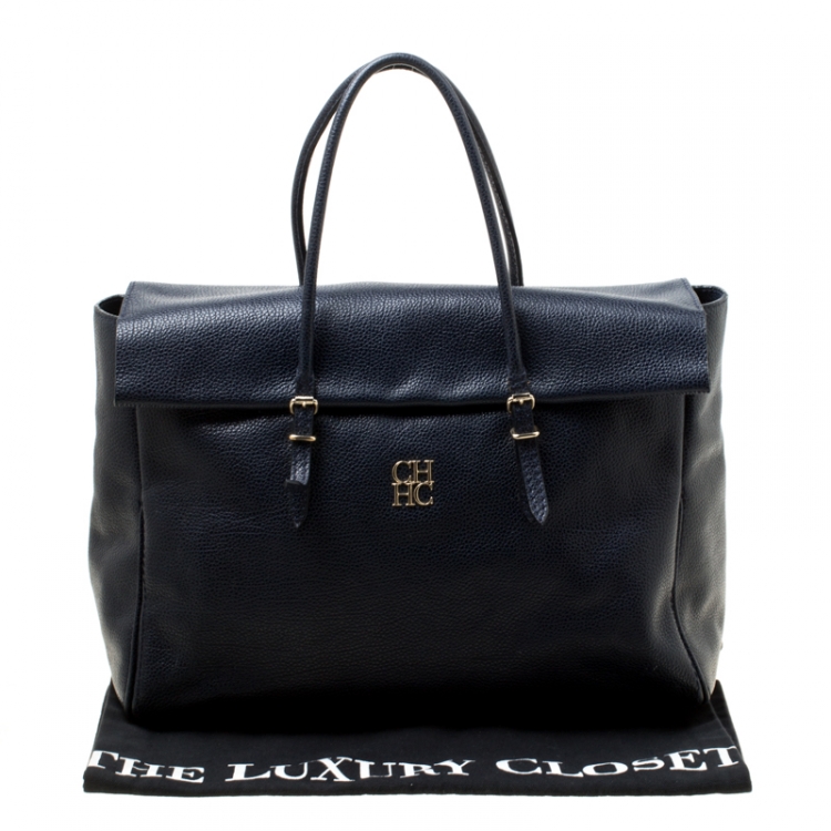Pre Owned Carolina Herrera Blue Leather Tempo Collection Adagio Tote