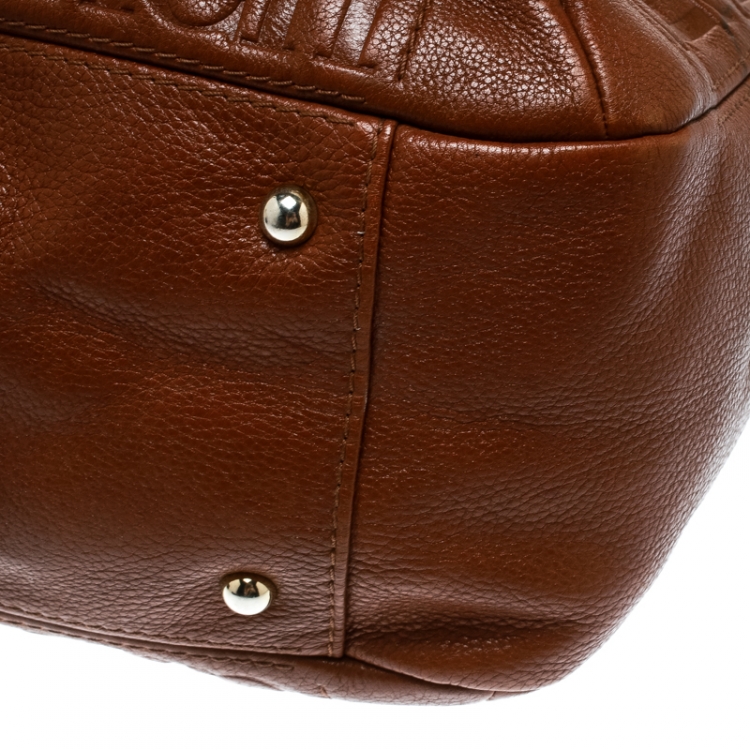 Pre Owned Carolina Herrera Brown Monogram Leather Bow Hobo