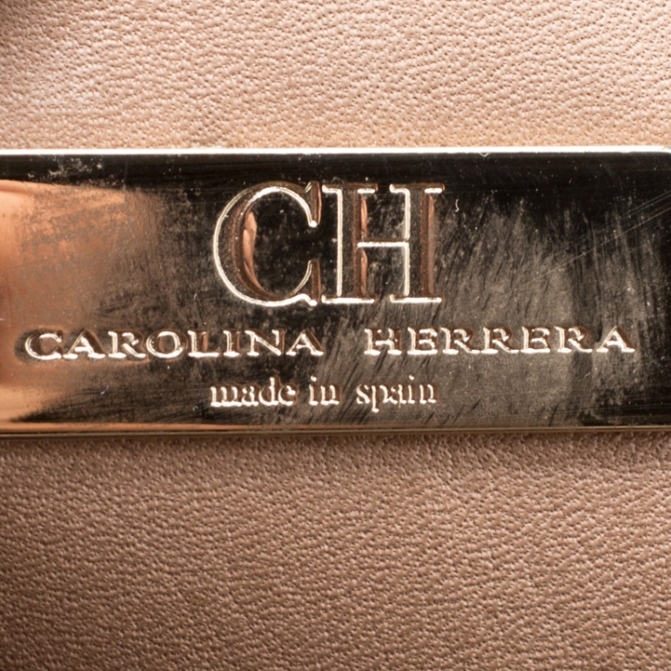 Pre Owned Carolina Herrera Beige Monogram Leather Shopper Tote