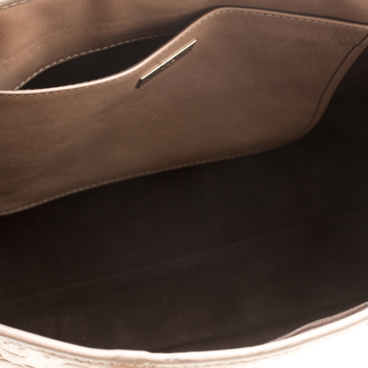 Pre Owned Carolina Herrera Beige Monogram Leather Shopper Tote