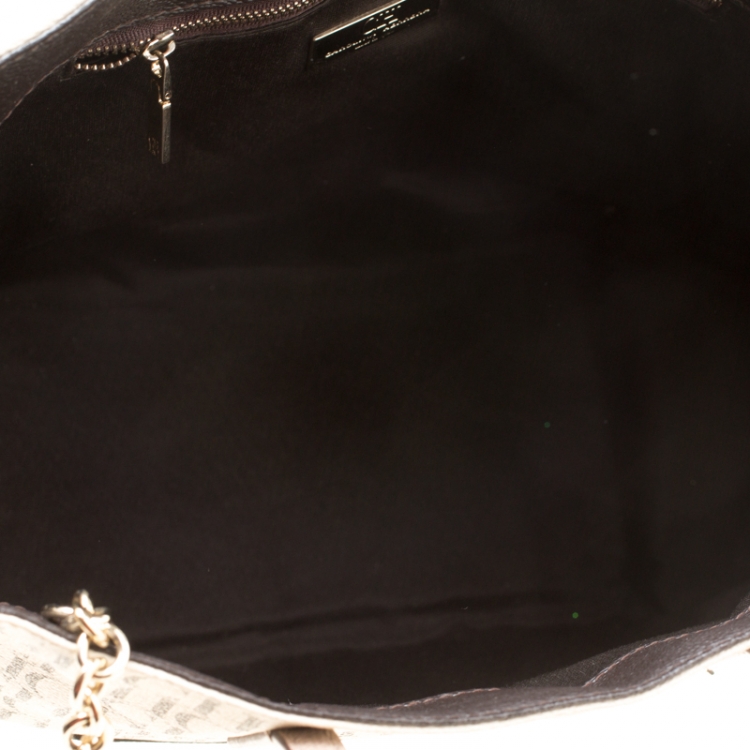 Pre Owned Carolina Herrera Beige/Off White Monogram Canvas and Leather Shopper Tote