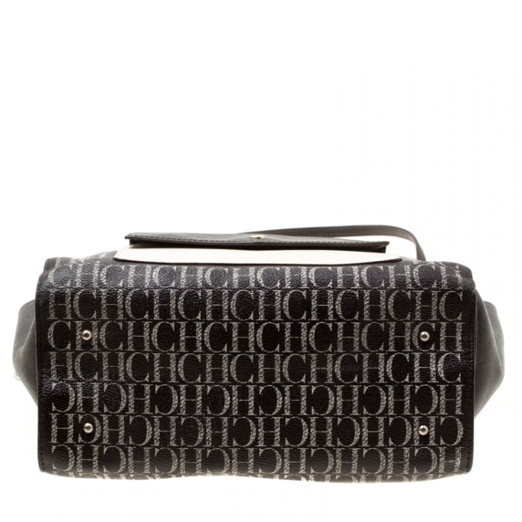 Pre Owned Carolina Herrera Dark Brown Monogram Canvas and Leather Shopper Tote