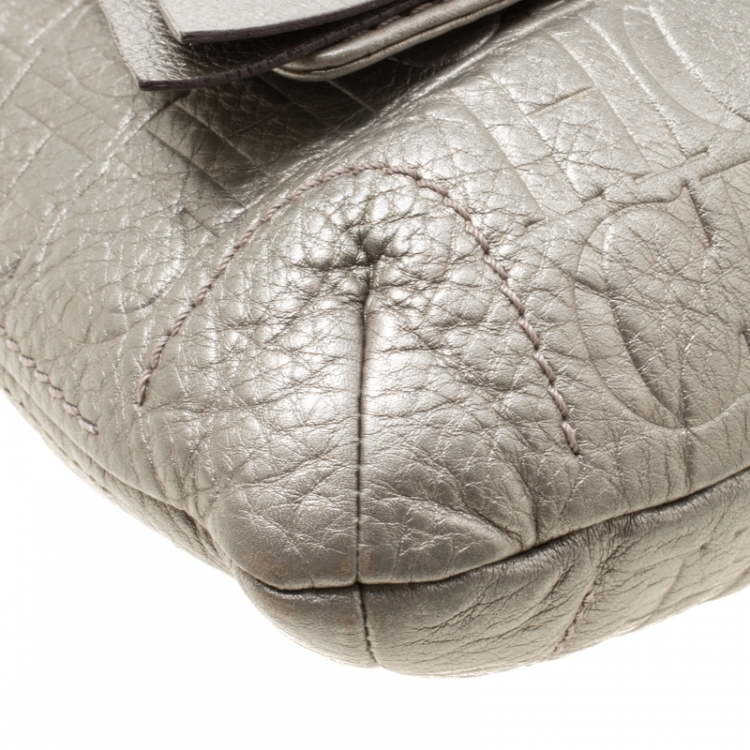 Pre Owned Carolina Herrera Grey Monogram Leather Audrey Shoulder Bag