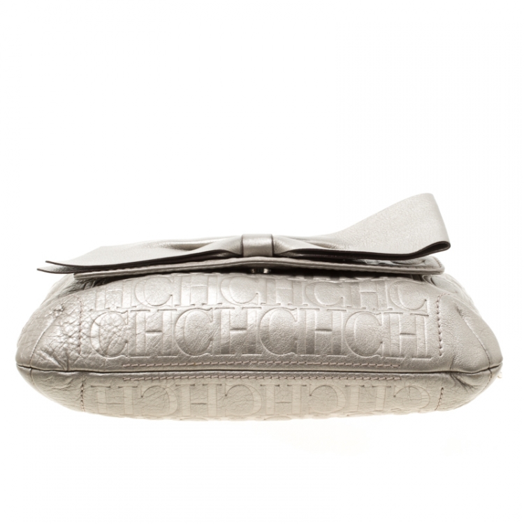 Pre Owned Carolina Herrera Grey Monogram Leather Audrey Shoulder Bag