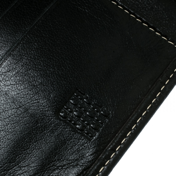 Pre Owned Carolina Herrera Black Monogram Leather Tri Fold Compact Wallet