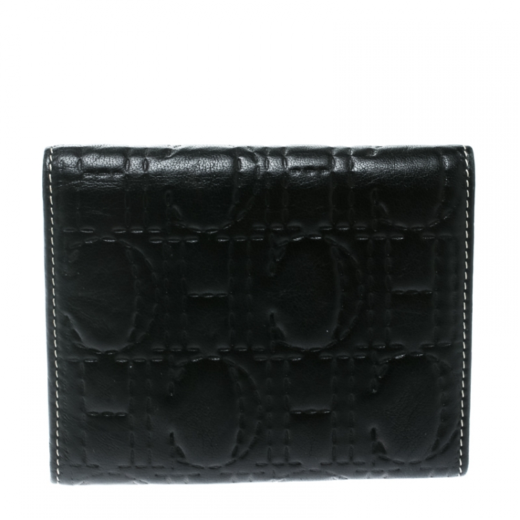 Pre Owned Carolina Herrera Black Monogram Leather Tri Fold Compact Wallet