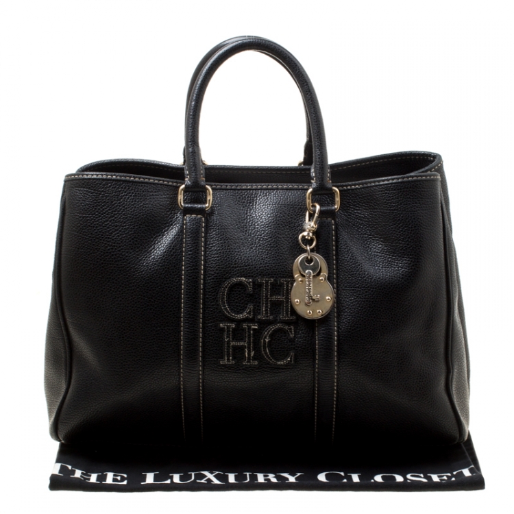 Pre Owned Carolina Herrera Black Leather Matteo Tote