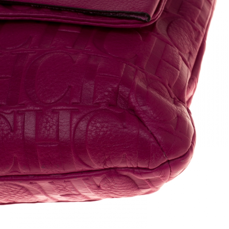 Pre Owned Carolina Herrera Hot Pink Monogram Leather Audrey Shoulder Bag