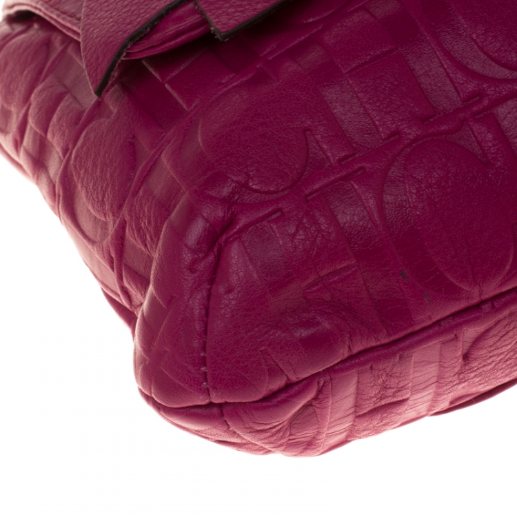 Pre Owned Carolina Herrera Hot Pink Monogram Leather Audrey Shoulder Bag