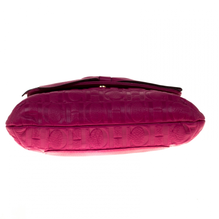 Pre Owned Carolina Herrera Hot Pink Monogram Leather Audrey Shoulder Bag
