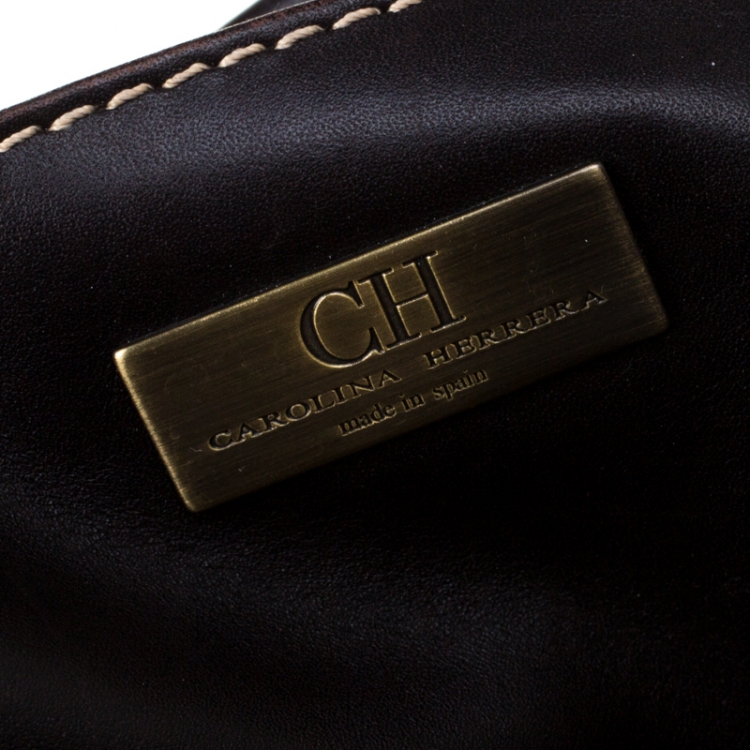 Pre Owned Carolina Herrera Brown Monogram Embossed Nubuck Shopper Tote