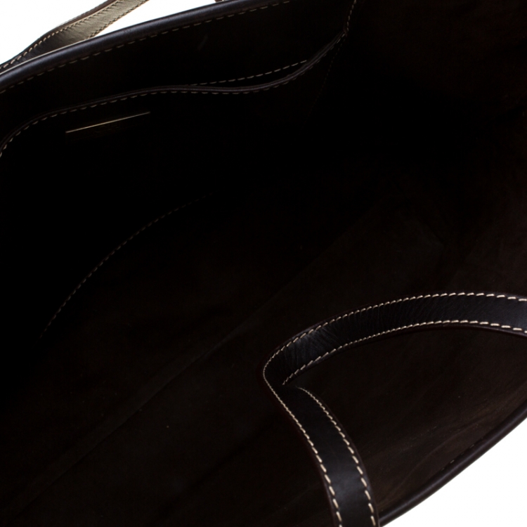 Pre Owned Carolina Herrera Brown Monogram Embossed Nubuck Shopper Tote