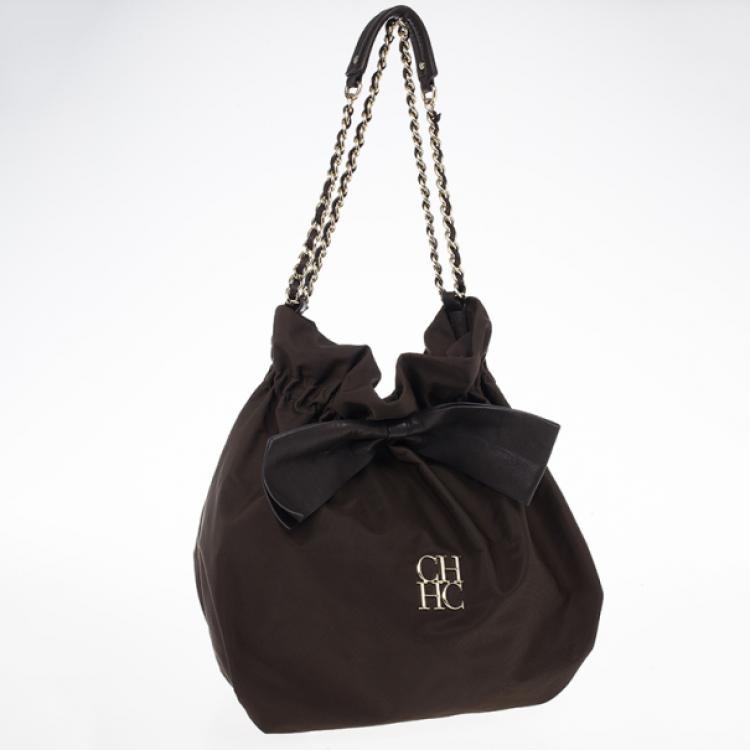Pre Owned Carolina Herrera Bow Drawstring Chain Hobo