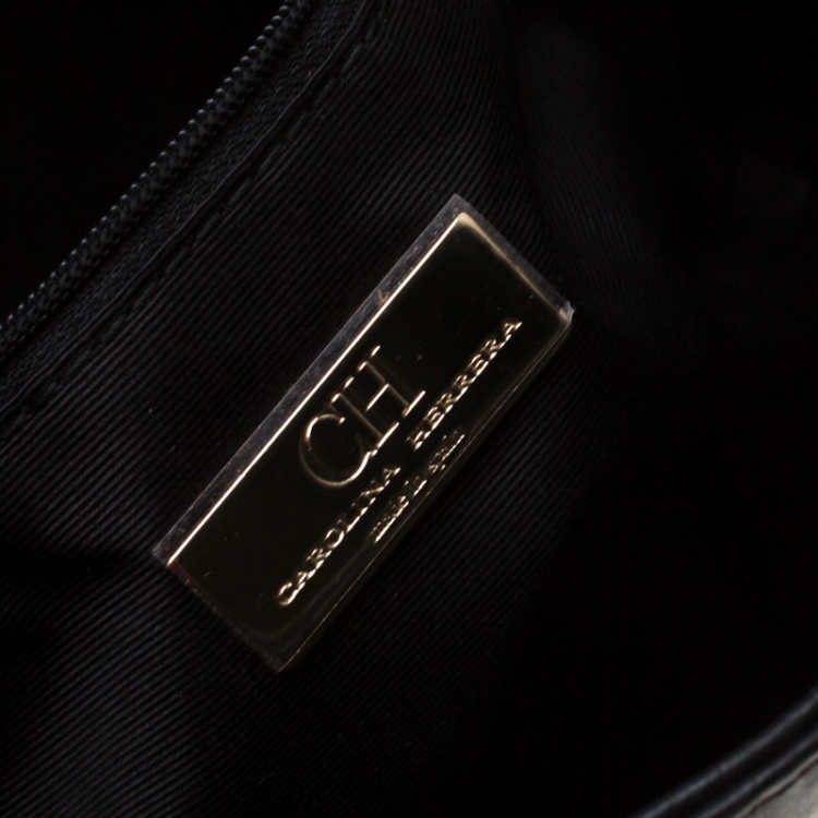 Pre Owned Carolina Herrera Black Monogram Leather Audrey Shoulder Bag