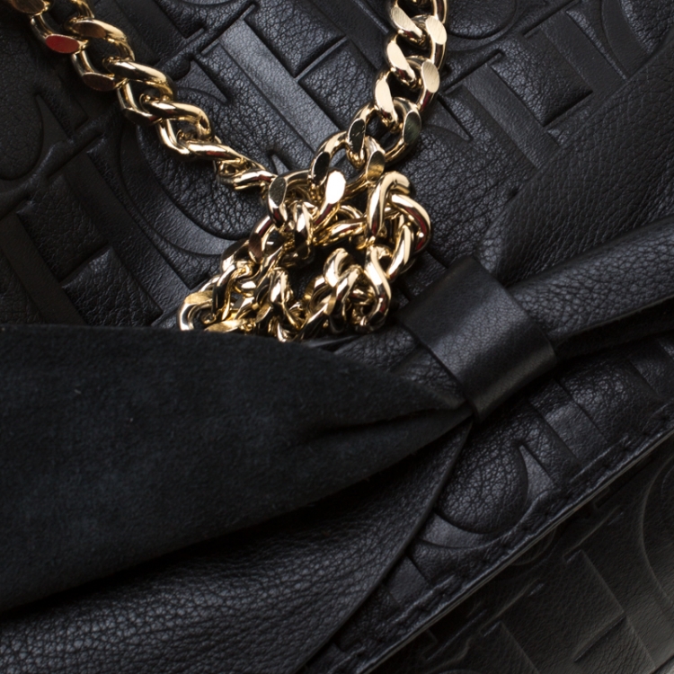 Pre Owned Carolina Herrera Black Monogram Leather Audrey Shoulder Bag