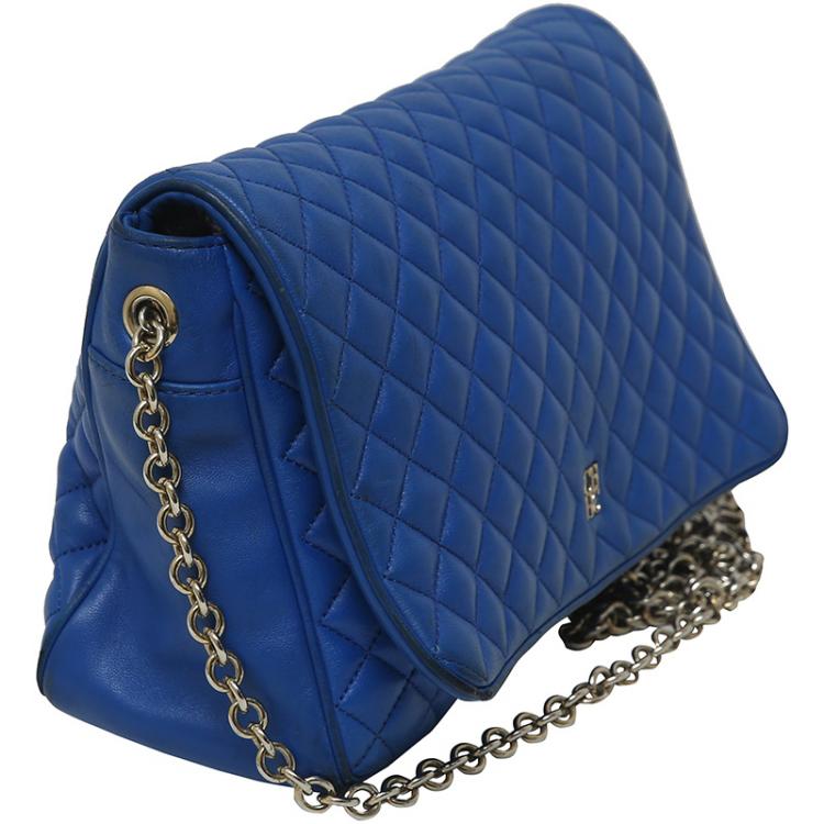Pre Owned Carolina Herrera Blue Quilted Leather Chain Shoulder Bag
