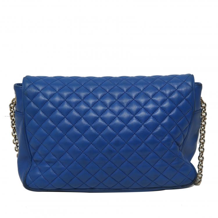 Pre Owned Carolina Herrera Blue Quilted Leather Chain Shoulder Bag