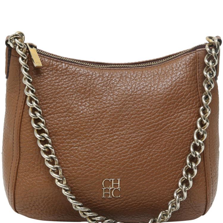 Carolina Herrera Brown Leather Chain Tassel Shoulder Bag at 1stDibs