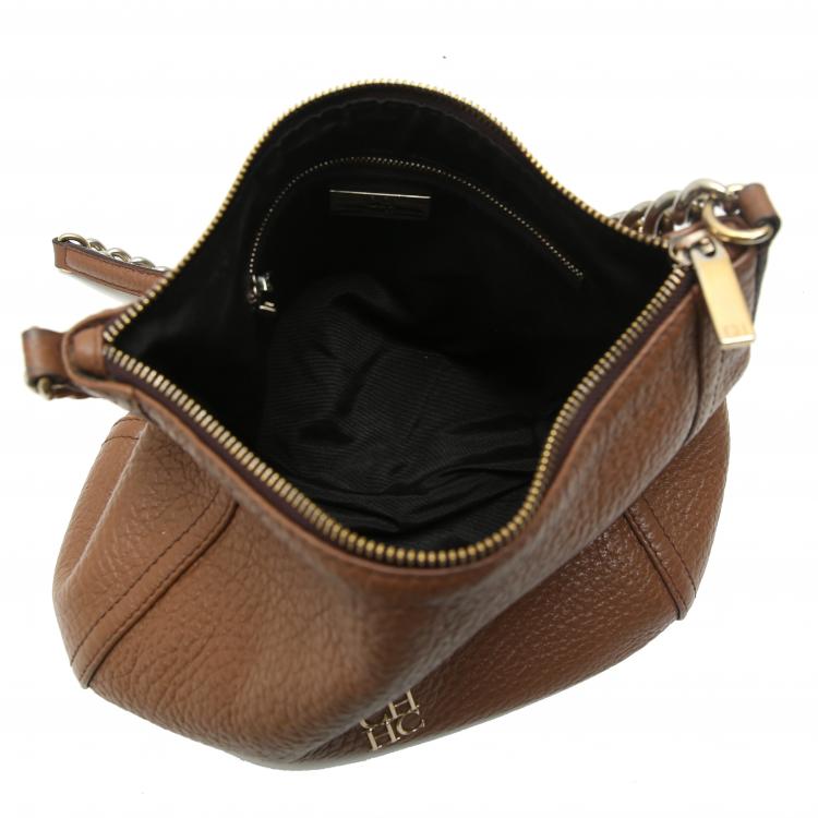 Pre Owned Carolina Herrera Brown Leather Chain Shoulder Bag