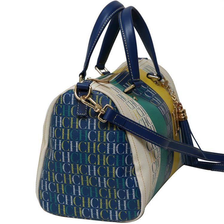 Pre Owned Carolina Herrera Multicolor Monogram Leather Andy Boston Bag