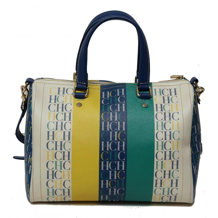 Pre Owned Carolina Herrera Multicolor Monogram Leather Andy Boston Bag