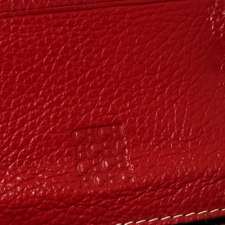 Pre Owned Carolina Herrera Red Monogram Leather Zip Around Wallet
